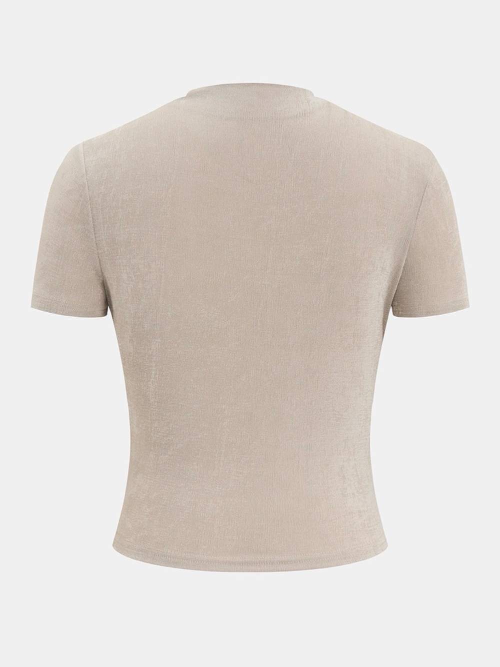 Commense Asymmetric Ruched Short-Sleeve Top in Beige - Picture 2 of 6